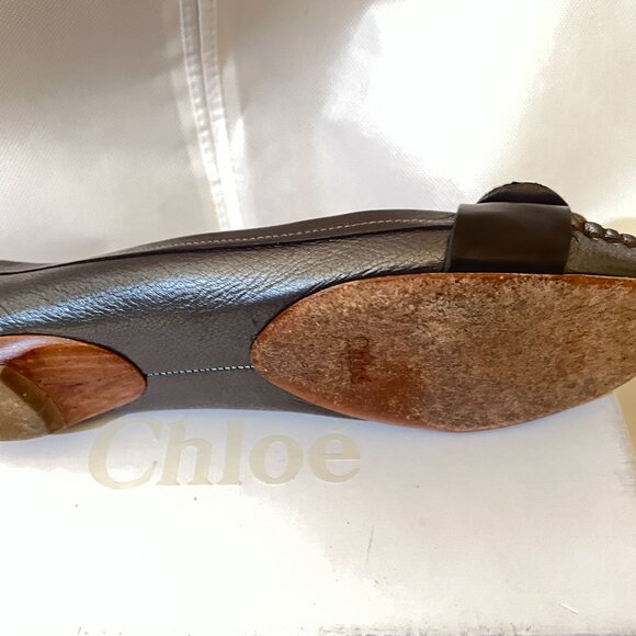 Chloe Gunmetal Leather Ballet Flats - Picture 2 of 6